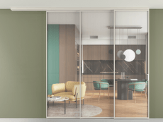 Перегородка Формато вдоль стены на потолок 3 створки с синхронным механизмом