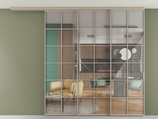 Перегородка Формато вдоль стены на потолок 3 створки с синхронным механизмом