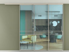 Перегородка Formato вдоль стены на потолок 3 створки с синхронным механизмом