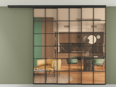 Перегородка Formato вдоль стены на потолок 3 створки с синхронным механизмом