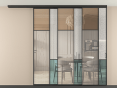 Перегородка Мозаик вдоль стены на потолок 3 створки с синхронным механизмом