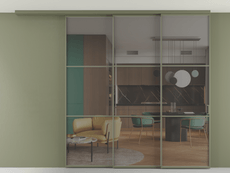 Перегородка Формато вдоль стены на потолок 3 створки с синхронным механизмом