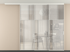 Перегородка Мозаик вдоль стены на потолок 3 створки с синхронным механизмом