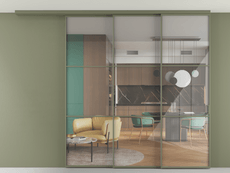 Перегородка Формато вдоль стены на потолок 3 створки с синхронным механизмом