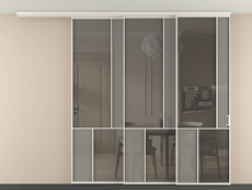 Перегородка Мозаик вдоль стены на потолок 3 створки с синхронным механизмом