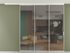 Перегородка Формато вдоль стены на потолок 3 створки с синхронным механизмом