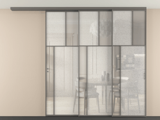 Перегородка Мозаик вдоль стены на потолок 3 створки с синхронным механизмом