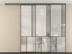 Перегородка Мозаик вдоль стены на потолок 3 створки с синхронным механизмом