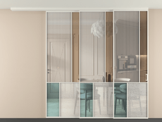 Перегородка Mosaic вдоль стены на потолок 3 створки с синхронным механизмом