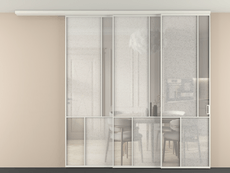 Перегородка Mosaic вдоль стены на потолок 3 створки с синхронным механизмом