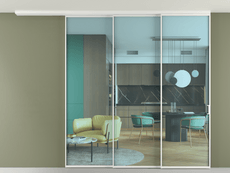 Перегородка Formato вдоль стены на потолок 3 створки с синхронным механизмом