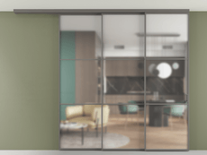 Перегородка Формато вдоль стены на потолок 3 створки с синхронным механизмом