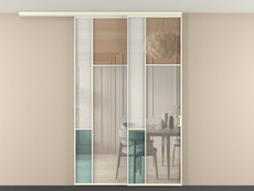 Перегородка Mosaic вдоль стены на потолок 2 створки с синхронным механизмом