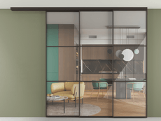 Перегородка Формато вдоль стены на потолок 3 створки с синхронным механизмом