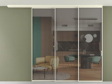 Перегородка Formato вдоль стены на потолок 3 створки с синхронным механизмом