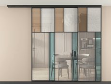 Перегородка Мозаик вдоль стены на потолок 3 створки с синхронным механизмом