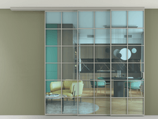 Перегородка Формато вдоль стены на потолок 3 створки с синхронным механизмом