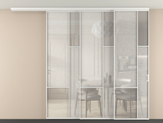 Перегородка Mosaic вдоль стены на потолок 3 створки с синхронным механизмом