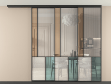 Перегородка Mosaic вдоль стены на потолок 3 створки с синхронным механизмом