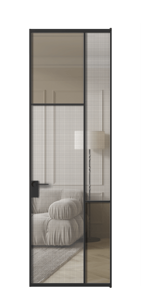Дверь межкомнатная АЛПЛ041.10 ЧРН MS+Бронза триплекс. Цвет Алюминий Черный. Материал Алюминий. Коллекция Mosaic. Картинка.