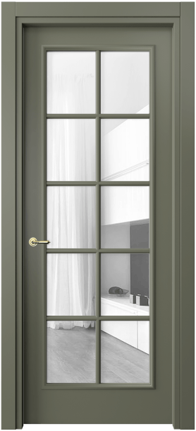 Дверь межкомнатная 8102 МОТ Прозрачное стекло. Цвет Матовый оливковый тёмный. Материал Гладкая эмаль. Коллекция Paris. Картинка.